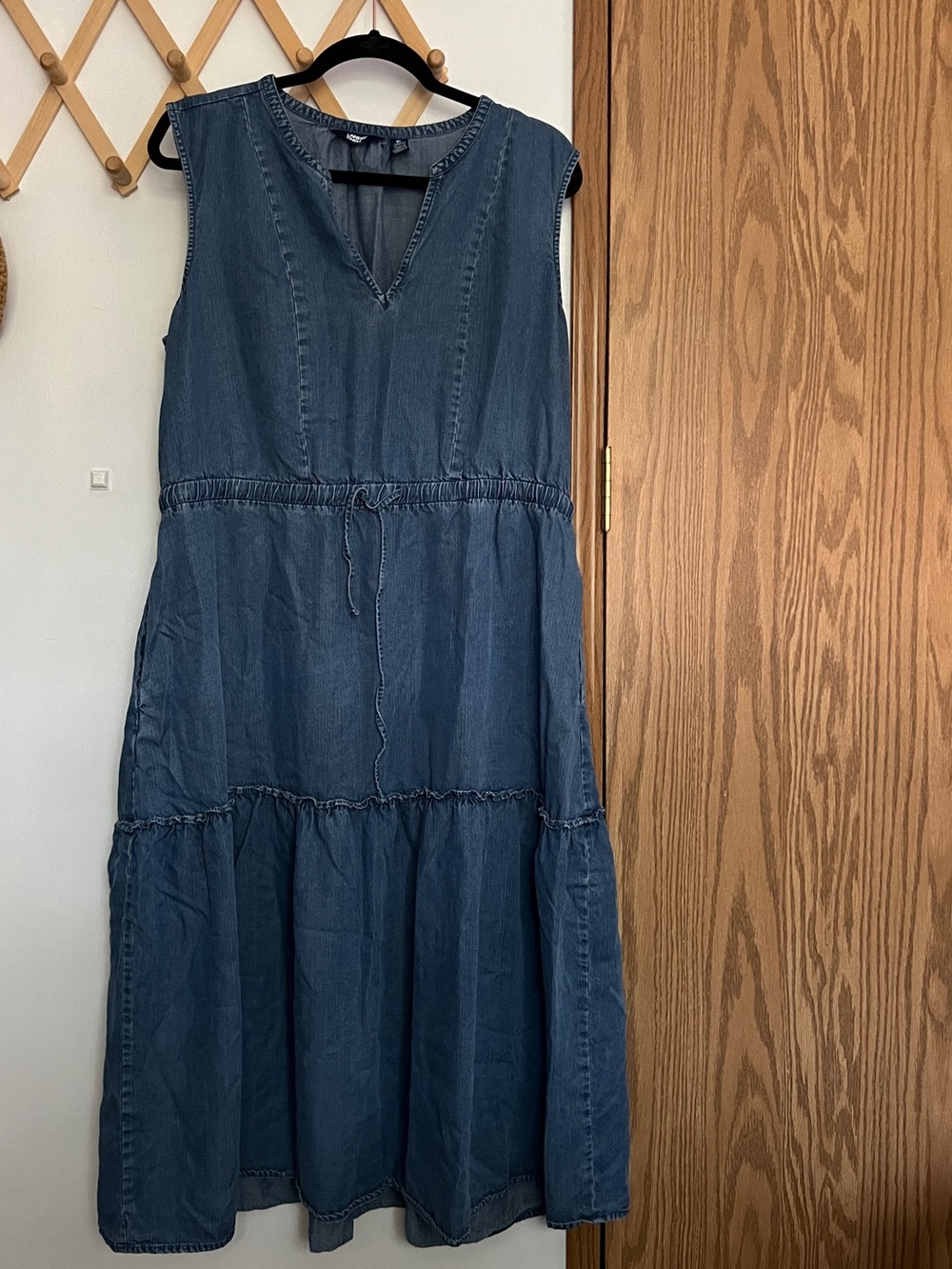 Lands End Tiered Midi Boho Prairie Dress